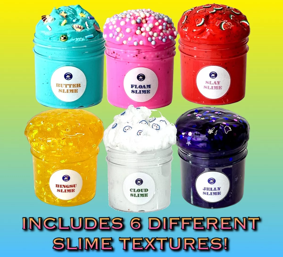 6-PACK SLIME TEXTURES SAMPLER SET 15oz Cheap Butter Bingsu Snow Cloud Jelly  Foam