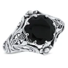 ART NOUVEAU STYLE "SCOTTISH THISTLE" BLACK AGATE  925 STERLING SILVER RING  761X