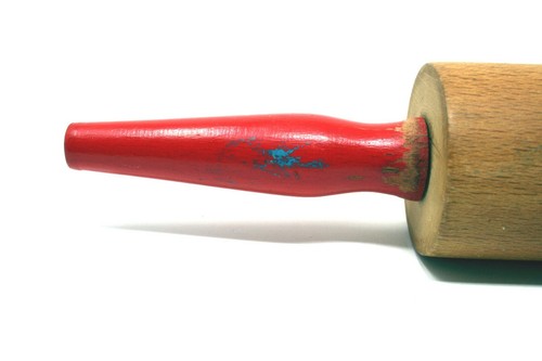 Vintage 17" Wood Wooden Rolling Pin Red Handles - Picture 3 of 4