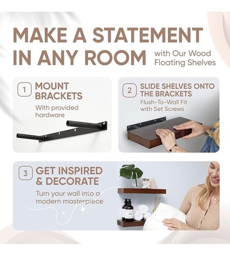 Homeforia Rustic Farmhouse Floating Wooden Wall Shelves - Walnut - 16in Length - Picture 5 of 12