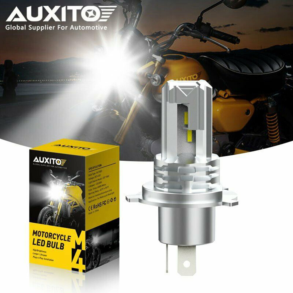AUXITO Motorcycle LED Headlight H4/9003 – Switchable White Low Beam & Amber High Beam, 12-18V
