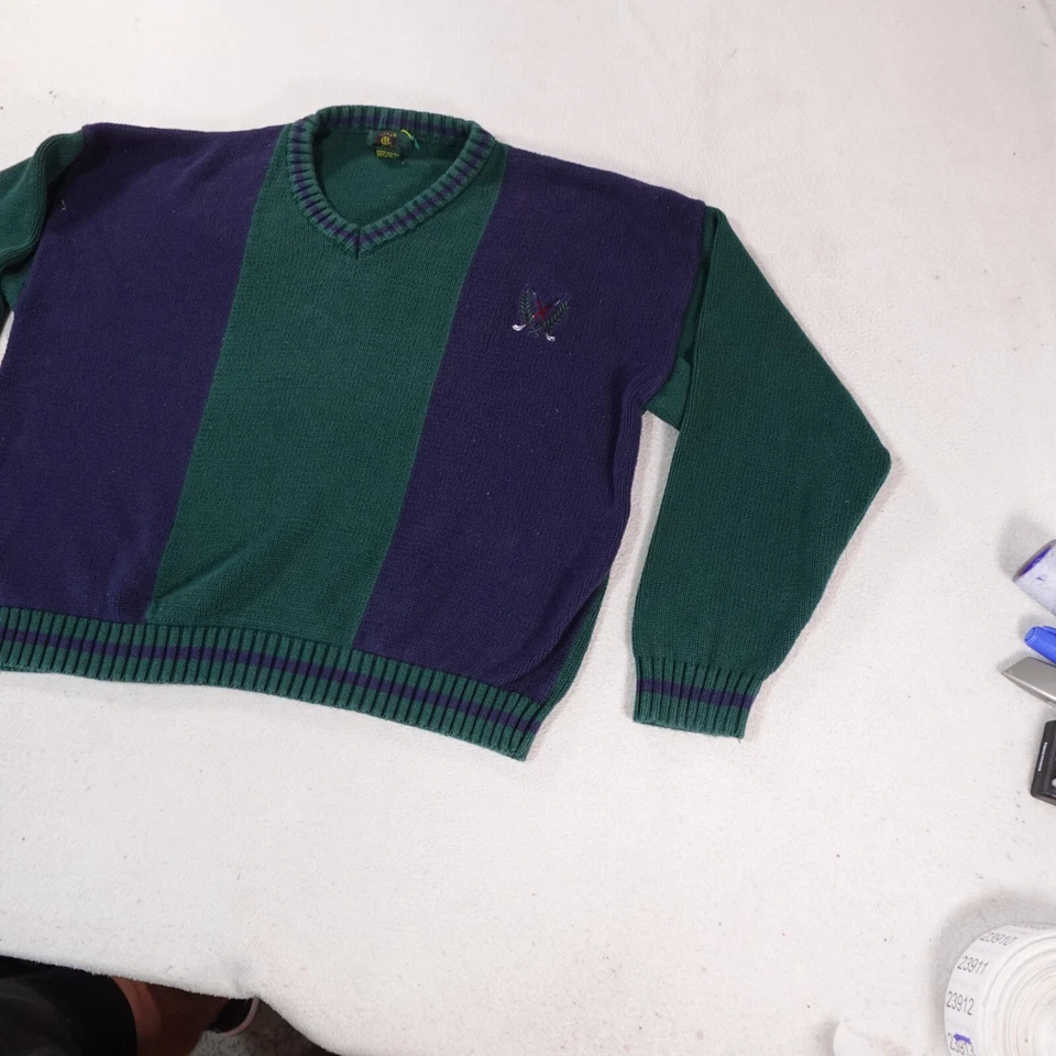 Suéter Vintage Club Room Para Hombres Grande Verde Rayas Golf Rugby Exterior Foto 2 de 4