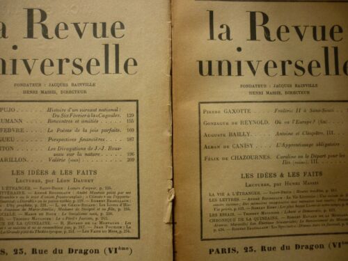 Lot 2 "Revue Universelle"  an 1938 Pierre GAXOTTE Robert BRASILLACH  Paul GUITON - Photo 1/1