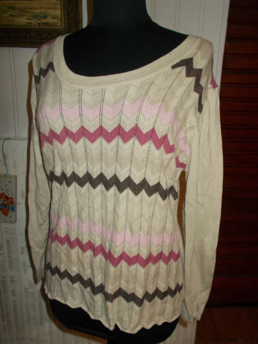Pull beige zigzag rose marron viscose cachemire UN JOUR AILLEURS T