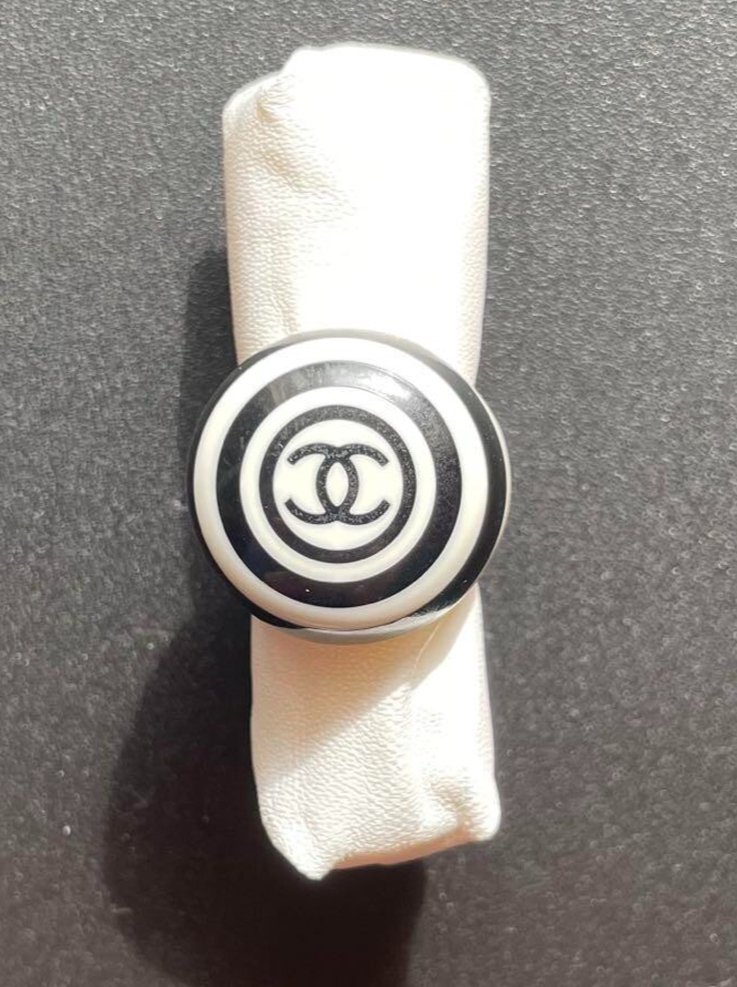 CHANEL COCO CC Logo Round Plastic Ring Black White Size US 6 Used