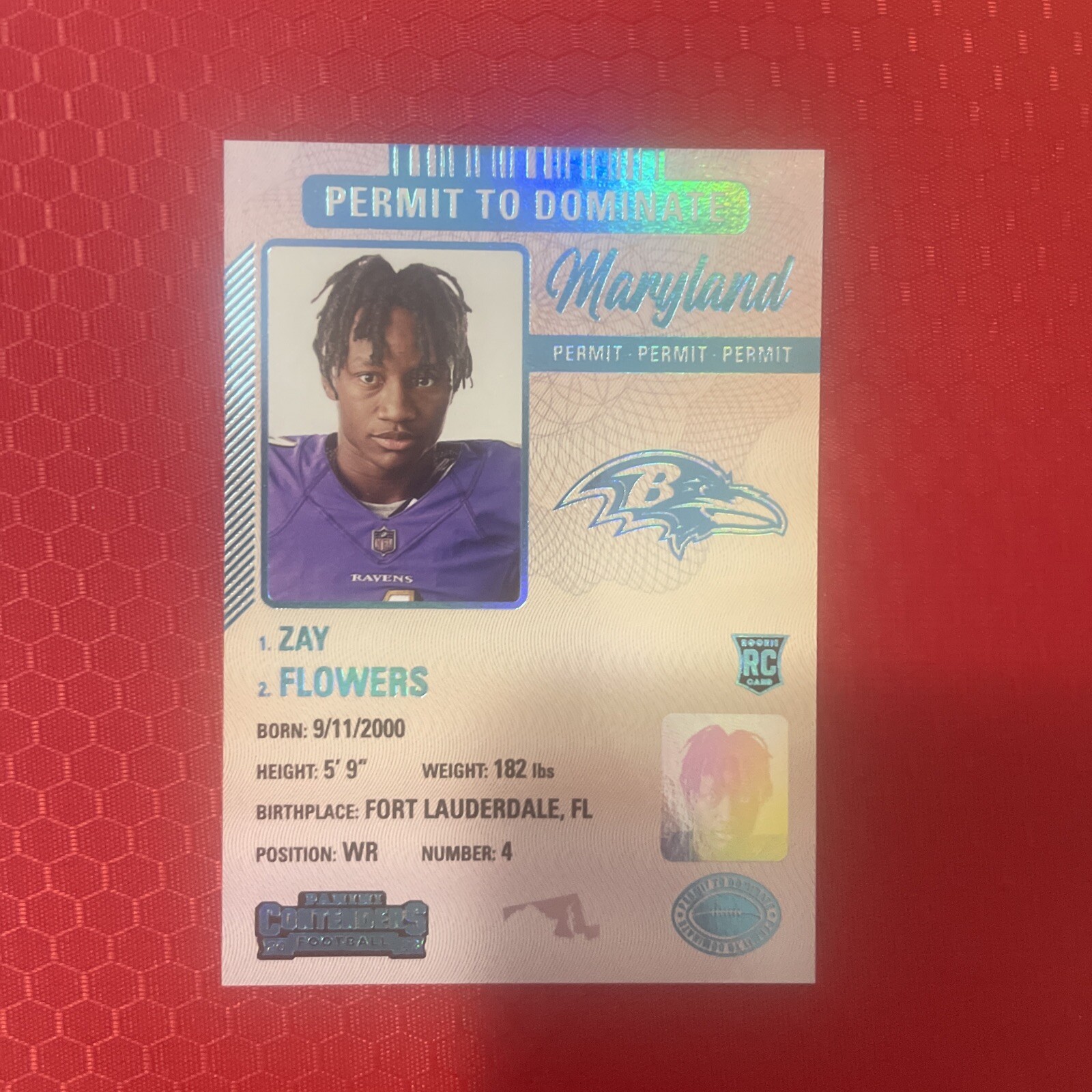 2023 Panini Contenders *Case Hit Blue Permit To Dominate Zay Flowers RC