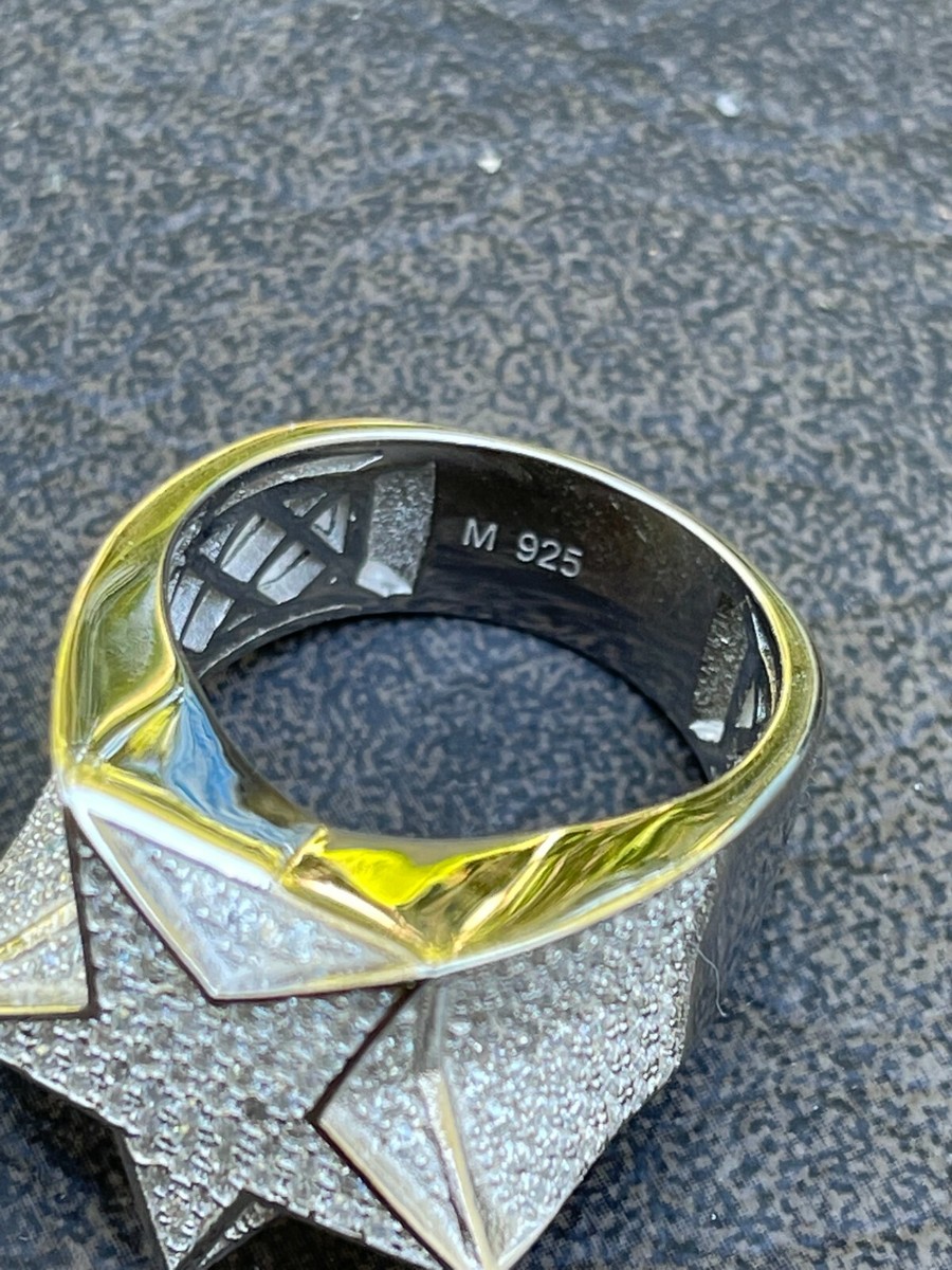 Solid 925 Silver Iced Hip Hop Out STAR Pinky RING REAL Solid 925 Silver Iced Hip Hop Out STAR Pinky RING REAL