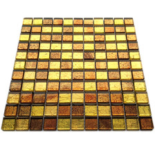 New Luxury Gold & Copper Brown Foil Backed Glass Square Mosaic Wall Tiles 8mm