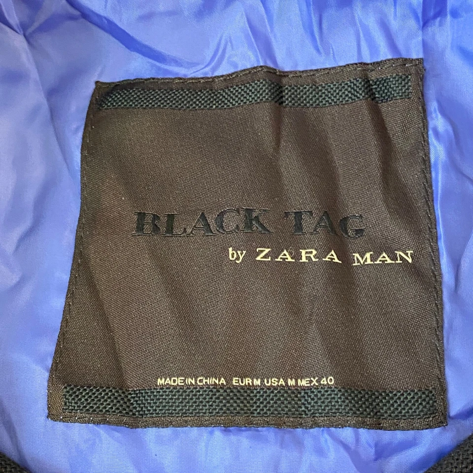 Zara Jacket Mens Medium Black Tag Linen Full Zip Mock Neck Half Lined - Image 3 of 4