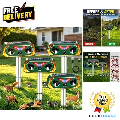 Advanced Ultrasonic Animal Repeller - 4 Pack Motion Sensor, Solar & Waterproof