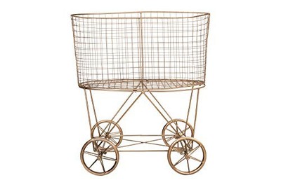  Vintage Reproduction Decorative Metal Laundry Basket on Wheels Copper