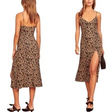 REFORMATION Crimini Midi Slip Dress Size 10 Blitz Leopard Print