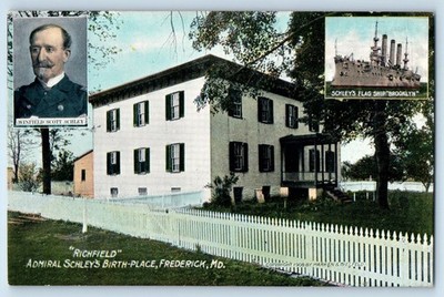 1910 Frederick Maryland Postcard Richfield Admiral Schley's Birth-Place Flagship
