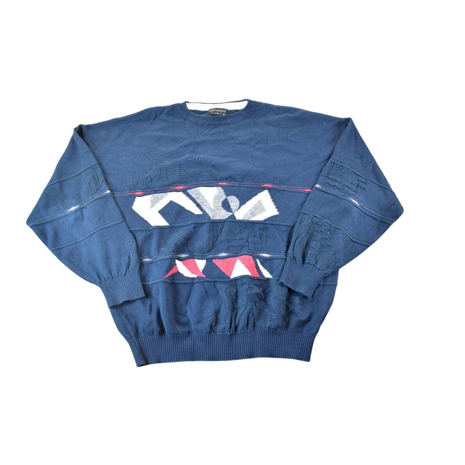 Vintage 1990s Vintorio Rochetti Knit Abstract Pattern Crewneck Sweater Mens XL