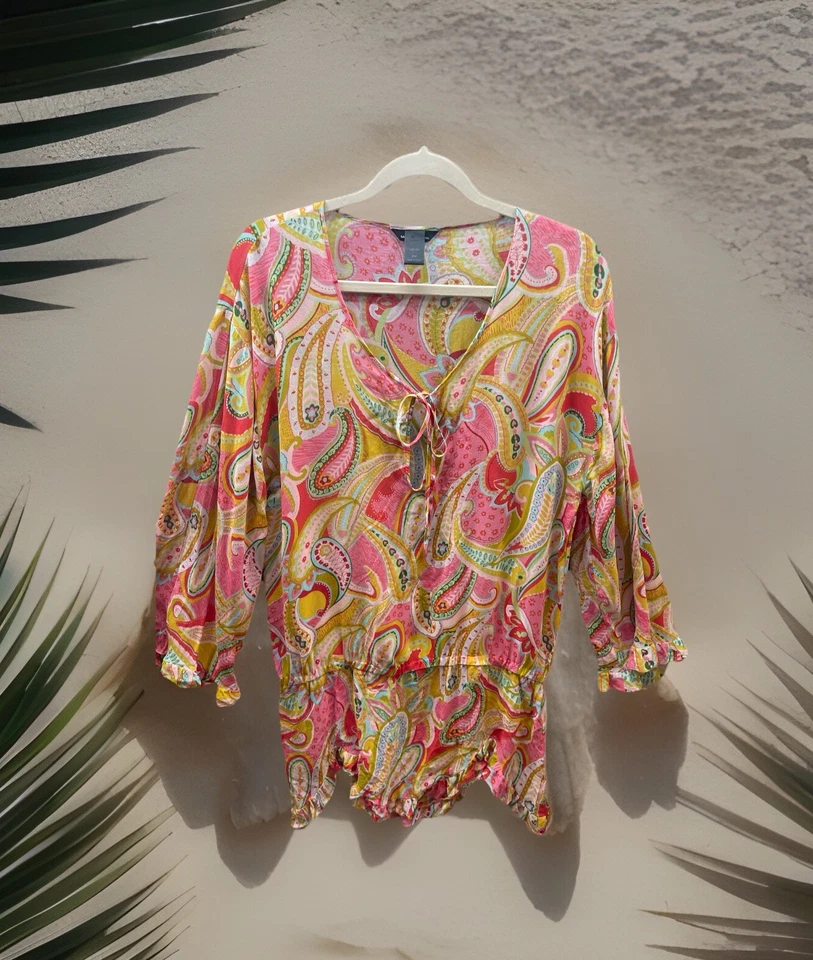 Túnica de encubrimiento de playa Moda International transparente talla S parte superior con volantes inferior seda transparente Foto 2 de 4