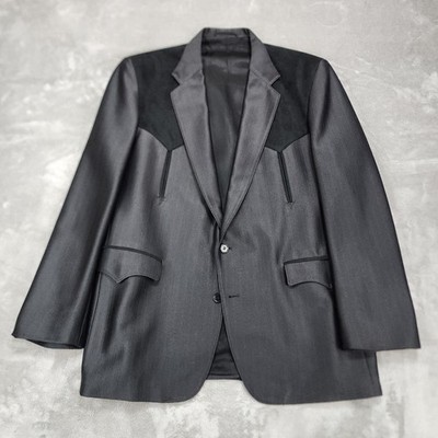 Circle S Western Sport Coat Blazer Mens 44R Black Faux Suede Yoke Made in USA