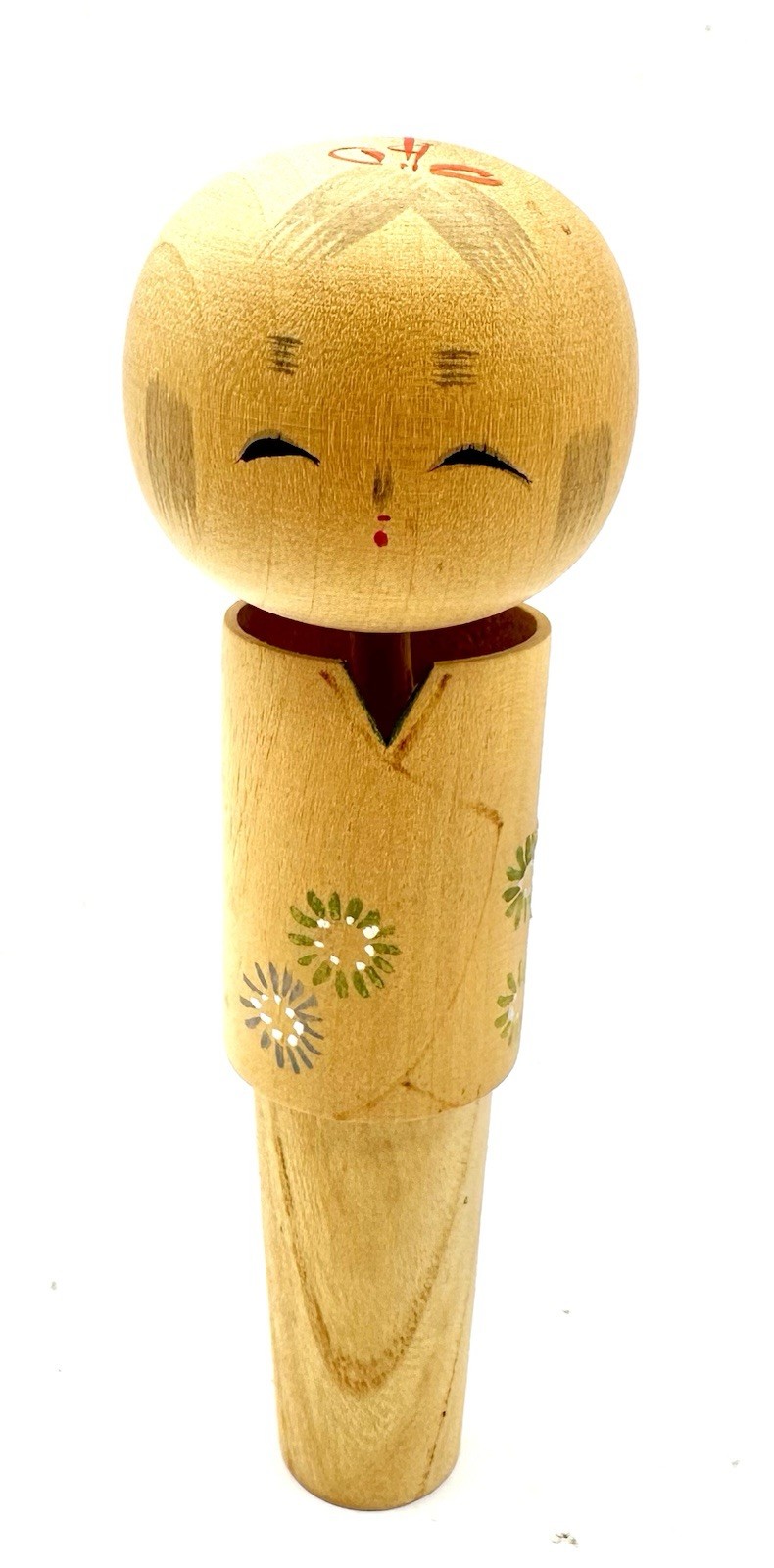 Vintage Japanese Folk-Art Handmade/HandPainted  Kokeshi Doll, Floral Design