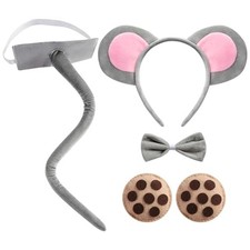 Mouse Costume Ears Headband Tail Bow Tie with 2PC Cookie Brooches