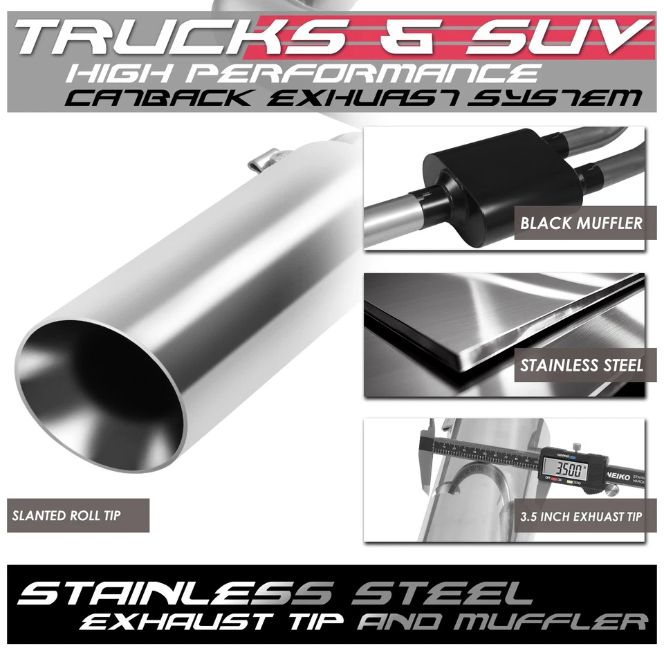 FOR 15-20 FORD F150 2.7/3.5/5.0L 3.5"OD ROUND MUFFLER TIP CATBACK EXHAUST SYSTEM - Image 2 of 4
