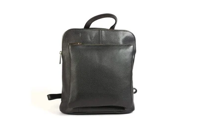 Sac À Dos En Cuir Véritable Noir, Taille Moyenne, Made In Italy - Photo 1/4