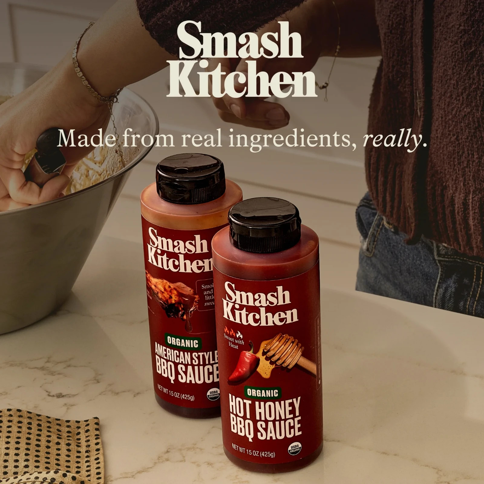 ( Pack of 2 )organic smash Kitchen Hot Honey BBQ sauce 15 oz Each....