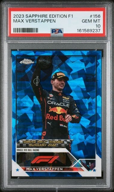 Max Verstappen 2023 Topps Chrome F1 SAPPHIRE EDITION #156 PSA 10 GEM MT Pop 5 view 1