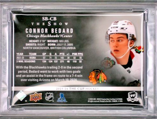 2023 Upper Deck The Cup /99 The Show Black #SB-CB Connor Bedard SSP PSA 6 view 5