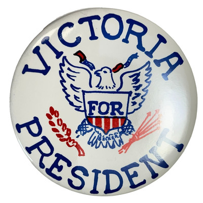 Victoria for President 4'' Celluloid Pinback Featured  1980 Play Onward Victoria