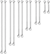 UUBAAR 12 PCS Necklace Extenders - Stainless Steel 1 2 3 4 5 6, Silver 