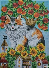 Cat Bead Embroidery Scheme on Canvas DIY Stamped Printed Pattern a3h 472
