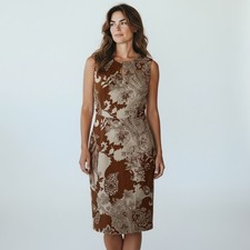 Talbots Brown Paisley Sleeveless Sheath Knee Length Dress Size 6 Work Career