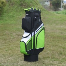 14-Way Premium T-Lock Golf Cart Bag with Handles  Rain Hood Green/Black/White 