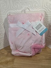 NEW Hudson Baby Girl Pink White Flower Blanket Plush Sherpa 30x40" Lovey Securit