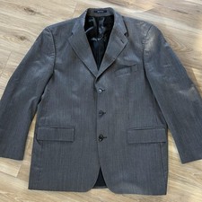 VTG Chaps Ralph Lauren WOOL Blazer Jacket Herringbone Gray Needs Cuff Button 44