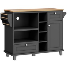 Kitchen Island Rolling Trolley Storage Cabinet with 2 Drawers and Cupboard Black