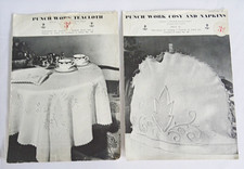 Vintage Punch Work Pattern Leaflet Tablecloth Tea Cosy Embroidery Transfer x 2