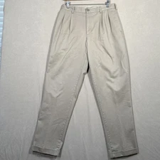Lands End Khaki Chino Men 31x32 Trad Fit Pants Cuffed Hem Pleated Casual Office