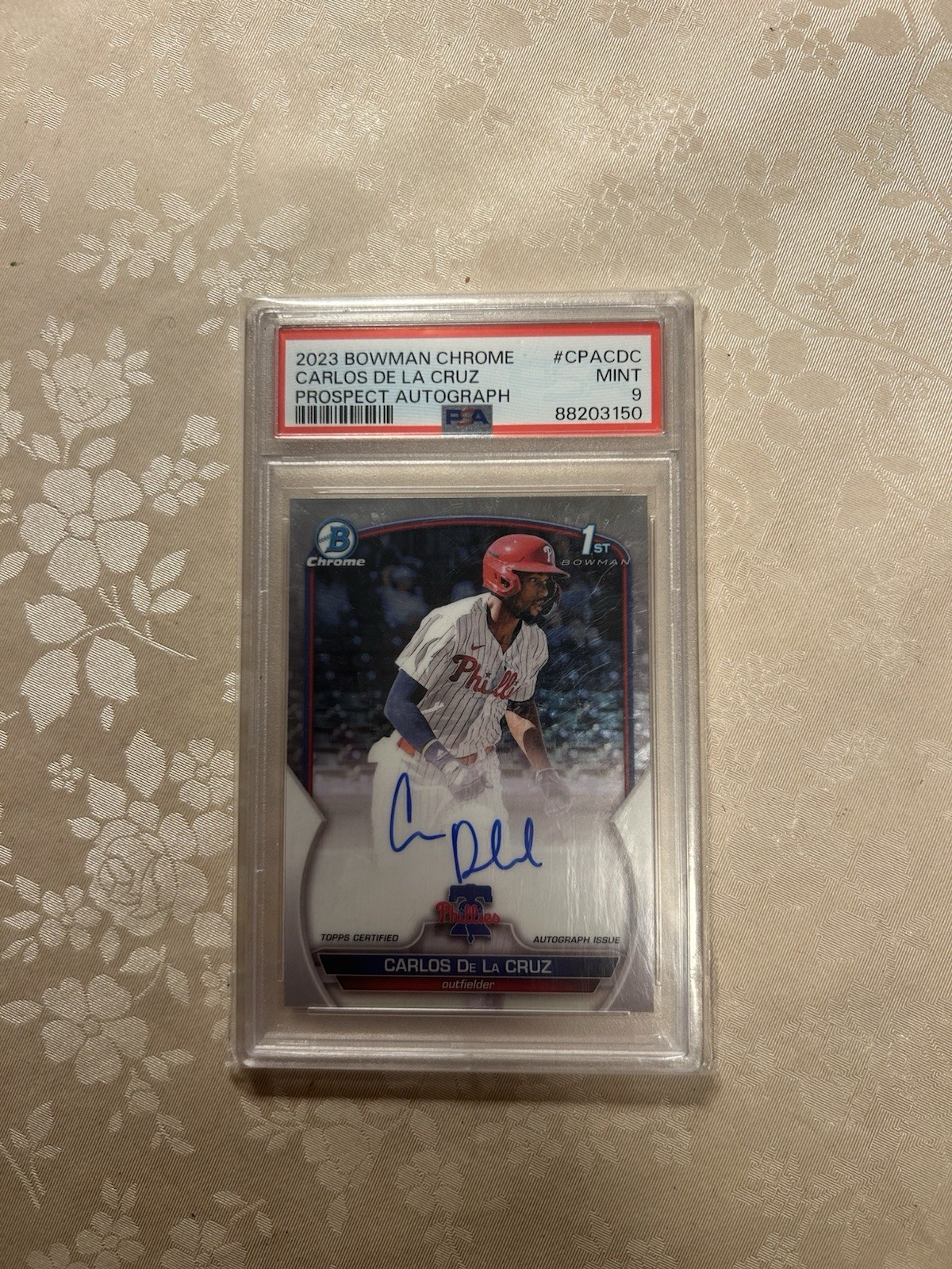 2023 Bowman  Chrome Carlos De La Cruz Autograph #CPA-CDC PSA 9 Phillies