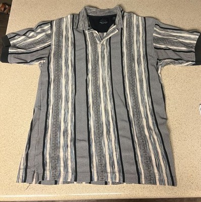 Greg Norman Collection Men's Medium Vertical Stripe Geometric Pattern Polo Shirt