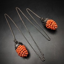 Seltene Jugendstil Koralle Silber Sautoir Kette Traube Coral Art Nouveau 19.Jhd