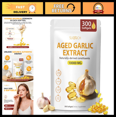Aged Garlic Extract 300 Count - Non-GMO Softgels for Heart Health & Daily Wellne
