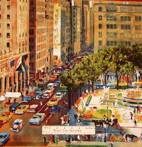 City Building Scenes City Scapes People Cotton Fabric QT 24"X44" Panel - Picture 2 of 8