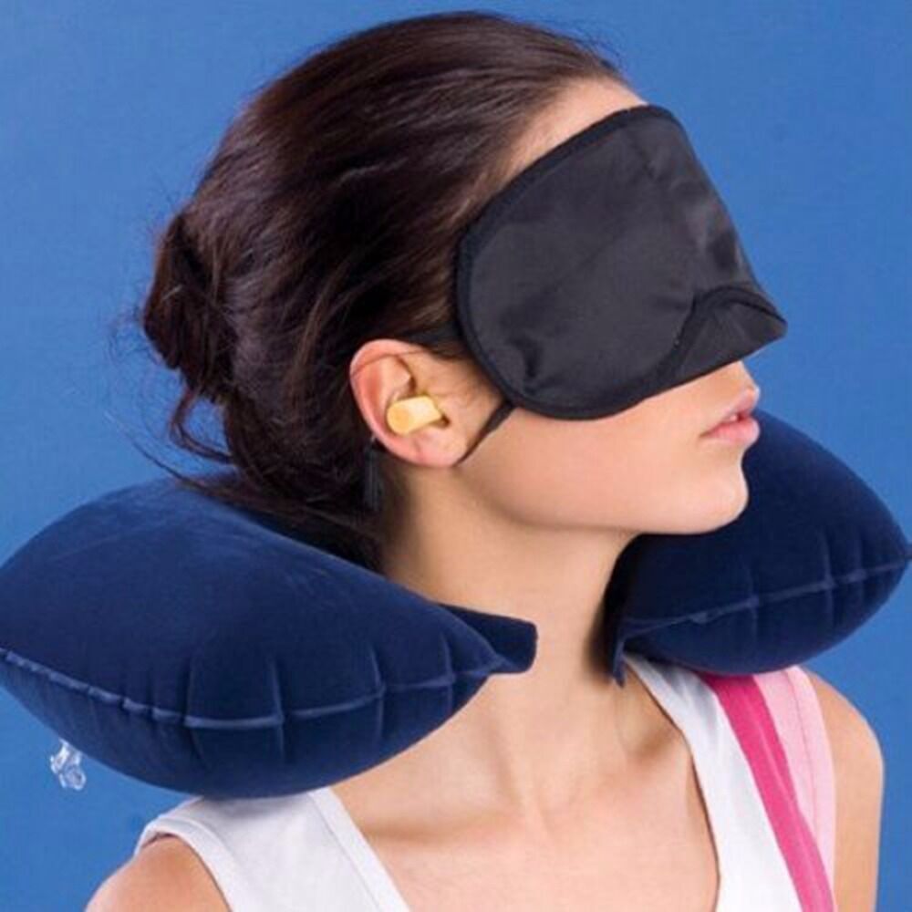 Pacchetto Comfort Da Viaggio Proteam: Cuscino Gonfiabile, Poggiatesta, Maschera Occhi E Tappi Orecchie Per Aereo/Auto - Foto 4