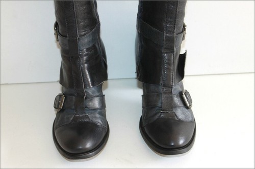 MOSQUITOS Bottes à Talons Cuir Bleu Pétrole et Gris T 37 TBE - Imagen 6 de 16