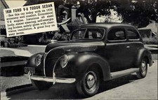 Vintage CLASSIC CAR AD ADVERTISING 1938 Ford V8 Tudor Sedan Postcard
