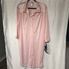 Vintage Vanity Fair Pink Champagne Button Up Night Gown Cover, Size L, NWT