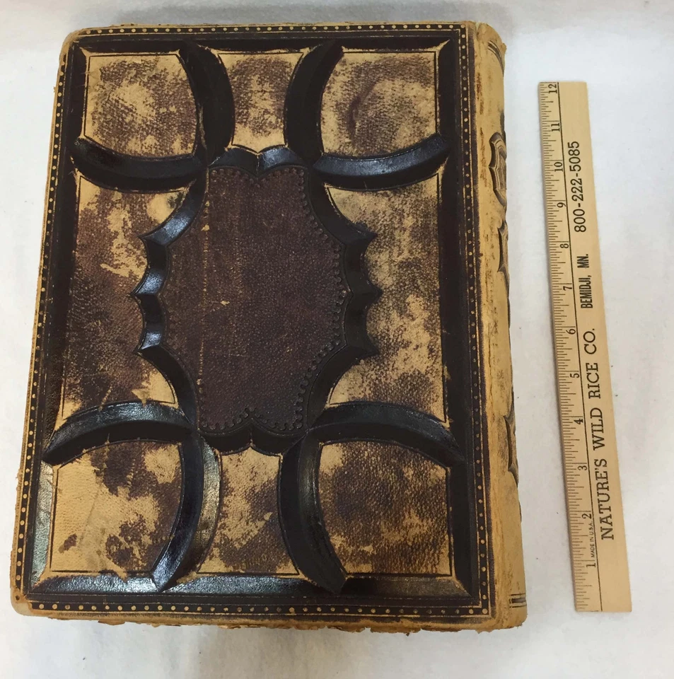 1871 Antique Family Bible Albert Ellis Family Records Death 14 Tin Plate Photos - Image 4 of 4