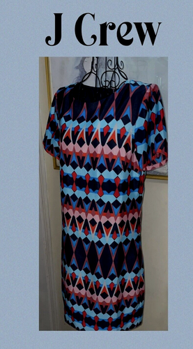 J CREW Shift Dress-Colorful Geometric Print-Short Sleeves-Lined-Size 2 - Picture 4 of 6