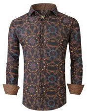 Mens PREMIERE Long Sleeve Button Down Dress Shirt MULTI COLOR ABSTRACT CHAIN 694