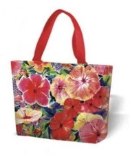Hibiscus Flower Canvas Tote Bag - Red - 31338000